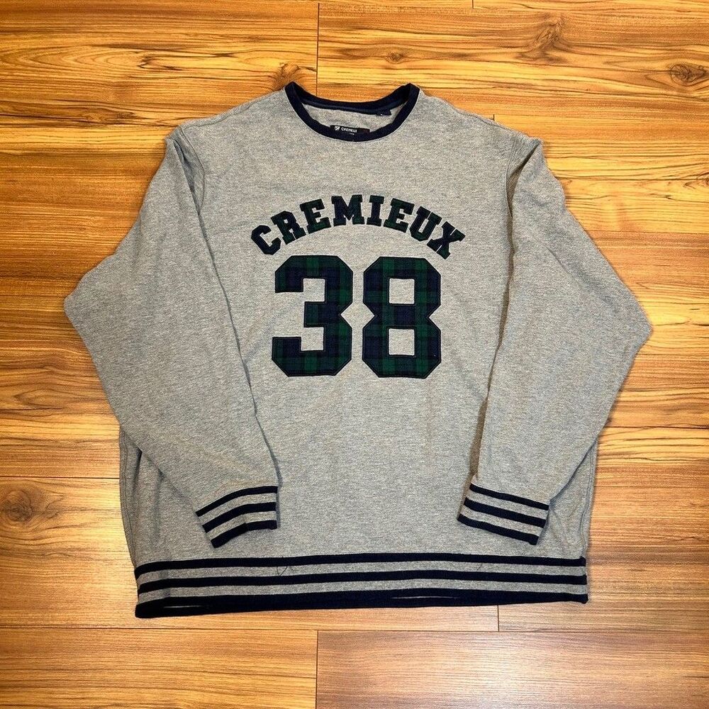 Cremieux Collection Sweatshirt Mens XXL Gray Plaid Patch 38 Crewneck Pullover